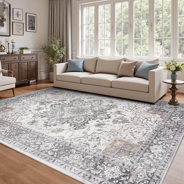 Main image of 5'x7' Area Rugs for Living Room, Machine Washable Rugs Vintage Area Rug for Bedroom Dining Room Dorm Office with Non-Slip Backing, Stain Resistant Non-Shed Carpet