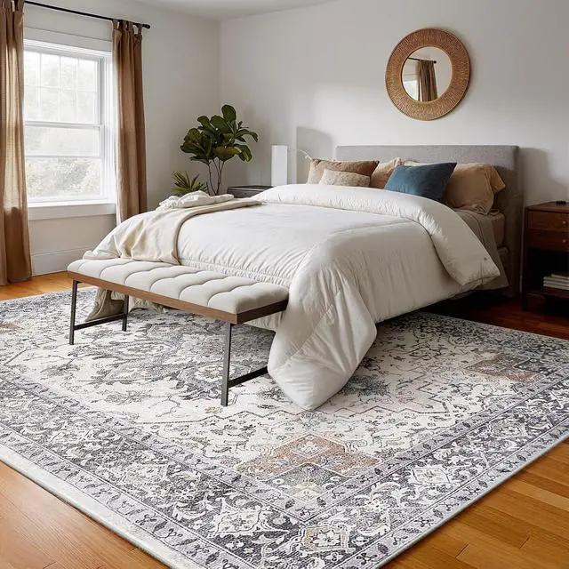 Alt view image 6 of 6 - 5'x7' Area Rugs for Living Room, Machine Washable Rugs Vintage Area Rug for Bedroom Dining Room Dorm Office with Non-Slip Backing, Stain Resistant Non-Shed Carpet
