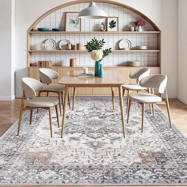 Alt view image 4 of 6 - 5'x7' Area Rugs for Living Room, Machine Washable Rugs Vintage Area Rug for Bedroom Dining Room Dorm Office with Non-Slip Backing, Stain Resistant Non-Shed Carpet