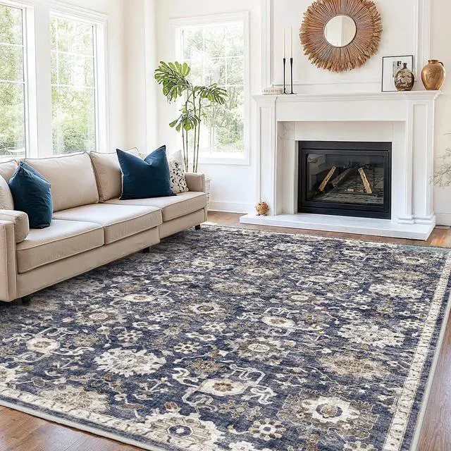 Main image of 8'x10' Area Rugs for Living Room, Machine Washable Rugs Vintage Area Rug for Bedroom Dining Room Dorm Office with Non-Slip Backing, Stain Resistant Non-Shed Carpet