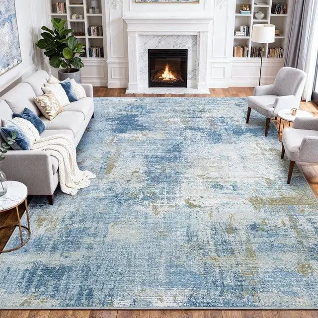 Alt view image 4 of 5 - 8'x10' Area Rugs for Living Room, Machine Washable Abstract Distressed Rugs Indoor Neutral Carpet Rugs for Bedroom Dining Room Office with Non-Slip Backing, Stain Resistant Non-Shed