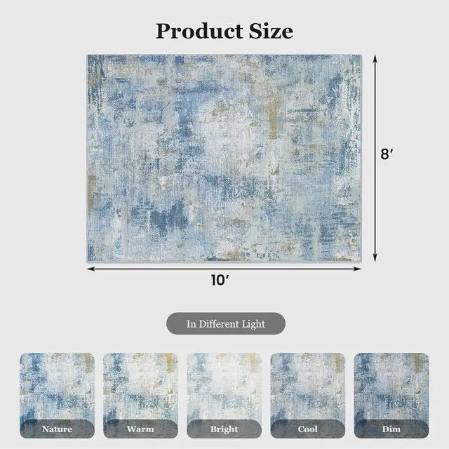 Alt view image 2 of 5 - 8'x10' Area Rugs for Living Room, Machine Washable Abstract Distressed Rugs Indoor Neutral Carpet Rugs for Bedroom Dining Room Office with Non-Slip Backing, Stain Resistant Non-Shed