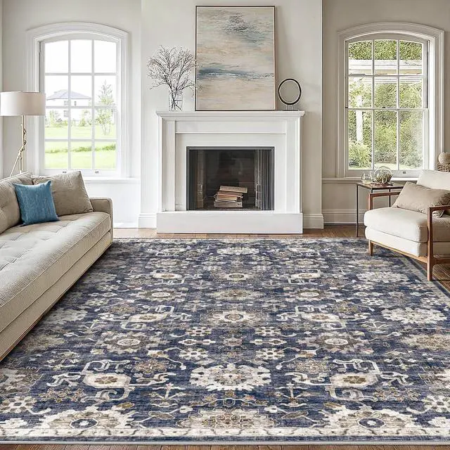 Alt view image 5 of 6 - 8'x10' Area Rugs for Living Room, Machine Washable Rugs Vintage Area Rug for Bedroom Dining Room Dorm Office with Non-Slip Backing, Stain Resistant Non-Shed Carpet