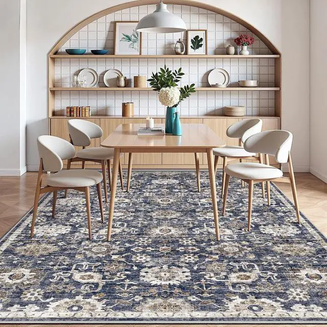 Alt view image 6 of 6 - 8'x10' Area Rugs for Living Room, Machine Washable Rugs Vintage Area Rug for Bedroom Dining Room Dorm Office with Non-Slip Backing, Stain Resistant Non-Shed Carpet