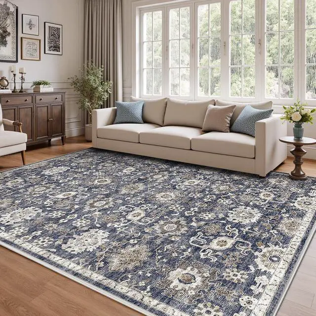 Alt view image 4 of 6 - 8'x10' Area Rugs for Living Room, Machine Washable Rugs Vintage Area Rug for Bedroom Dining Room Dorm Office with Non-Slip Backing, Stain Resistant Non-Shed Carpet