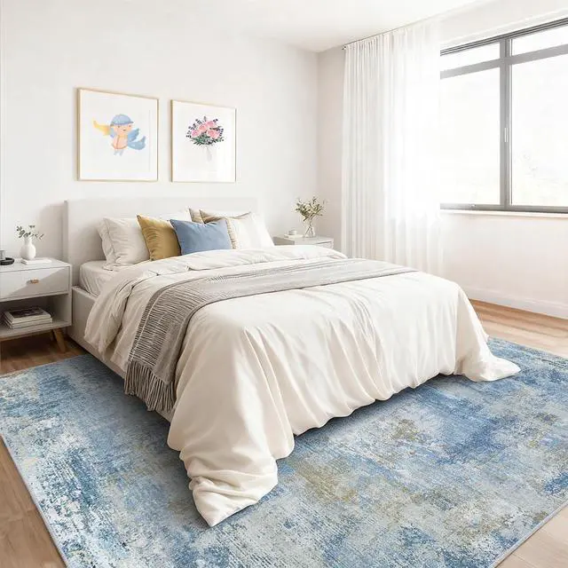 Alt view image 5 of 5 - 8'x10' Area Rugs for Living Room, Machine Washable Abstract Distressed Rugs Indoor Neutral Carpet Rugs for Bedroom Dining Room Office with Non-Slip Backing, Stain Resistant Non-Shed
