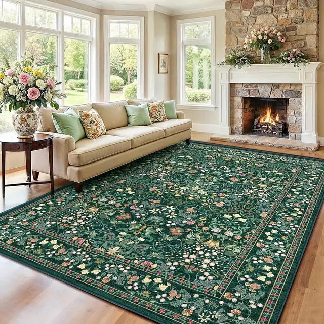 Main image of 8'x10' Area Rugs for Living Room, Floral Washable Rug Boho Non-Slip Printed Carpet, Vintage Stain Resistant Indoor Rug for Bedroom Dining Room Home Office