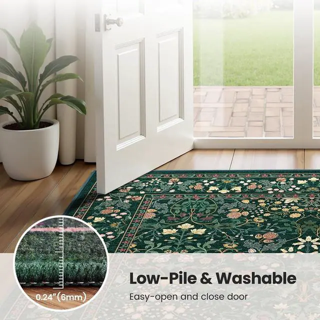 Alt view image 5 of 5 - 8'x10' Area Rugs for Living Room, Floral Washable Rug Boho Non-Slip Printed Carpet, Vintage Stain Resistant Indoor Rug for Bedroom Dining Room Home Office