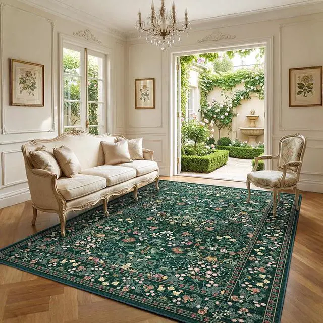 Alt view image 4 of 5 - 8'x10' Area Rugs for Living Room, Floral Washable Rug Boho Non-Slip Printed Carpet, Vintage Stain Resistant Indoor Rug for Bedroom Dining Room Home Office