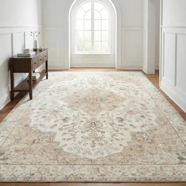 Alt view image 3 of 6 - 5'x7' Boho Area Rugs for Living Room, Machine Washable Stain Resistant Non-Shed Carpet, Floral Area Rug with Non-Slip Backing for Bedroom, Dining Room, Dorm, Office
