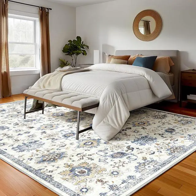 Alt view image 5 of 6 - 8'x10' Area Rugs for Living Room, Machine Washable Rugs Vintage Area Rug for Bedroom Dining Room Dorm Office with Non-Slip Backing, Stain Resistant Non-Shed Carpet