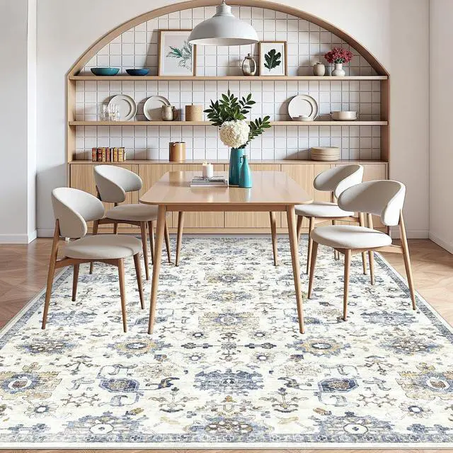 Alt view image 3 of 6 - 8'x10' Area Rugs for Living Room, Machine Washable Rugs Vintage Area Rug for Bedroom Dining Room Dorm Office with Non-Slip Backing, Stain Resistant Non-Shed Carpet