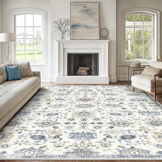Alt view image 4 of 6 - 8'x10' Area Rugs for Living Room, Machine Washable Rugs Vintage Area Rug for Bedroom Dining Room Dorm Office with Non-Slip Backing, Stain Resistant Non-Shed Carpet