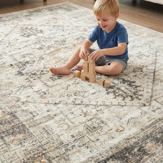 Alt view image 2 of 6 - 6'x9' Machine-Washable Area Rugs for Living Room, Boho Area Rugs with Non-Slip Backing, Stain Resistant Non-Shed Carpet for Bedroom, Yellow