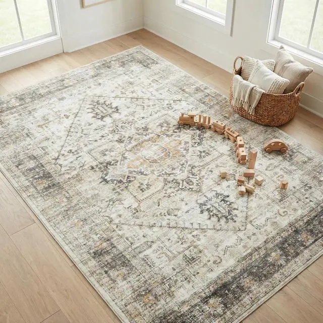 Alt view image 4 of 6 - 6'x9' Machine-Washable Area Rugs for Living Room, Boho Area Rugs with Non-Slip Backing, Stain Resistant Non-Shed Carpet for Bedroom, Yellow