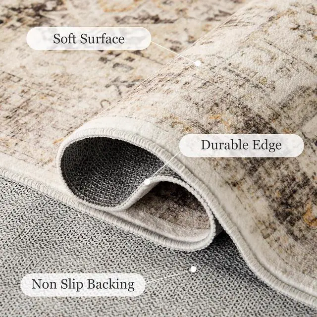 Alt view image 6 of 6 - 6'x9' Machine-Washable Area Rugs for Living Room, Boho Area Rugs with Non-Slip Backing, Stain Resistant Non-Shed Carpet for Bedroom, Yellow