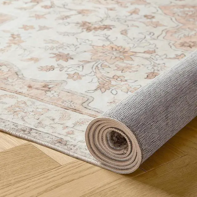 Alt view image 3 of 6 - 8'x10' Boho Area Rugs for Living Room, Machine Washable Floral Area Rug with Non-Slip Backing, Stain Resistant Non-Shed Carpet for Bedroom, Dining Room, Dorm, Office