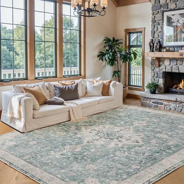 Main image of 8'x10' Boho Area Rugs for Living Room, Machine Washable Floral Area Rug with Non-Slip Backing, Stain Resistant Non-Shed Carpet for Bedroom, Dining Room, Dorm, Office