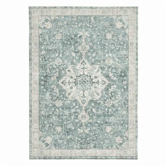 Alt view image 2 of 5 - 8'x10' Boho Area Rugs for Living Room, Machine Washable Floral Area Rug with Non-Slip Backing, Stain Resistant Non-Shed Carpet for Bedroom, Dining Room, Dorm, Office
