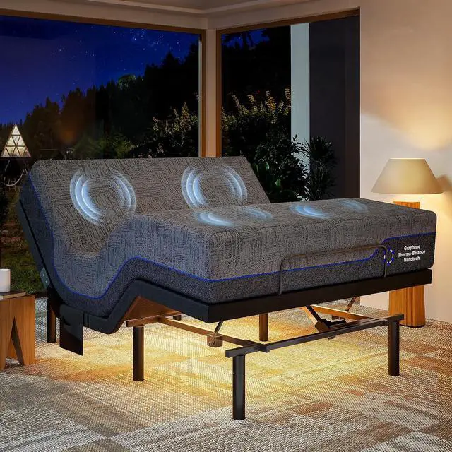 Main image of NS1 Massage Adjustable Base with Mattress Set, Queen Adjustable Bed Frame + 10-inch Cooling Gel Memory Foam Mattress, Dual Motor Bed Frame with Wireless Remote, CertiPUR-US Certified, Grey