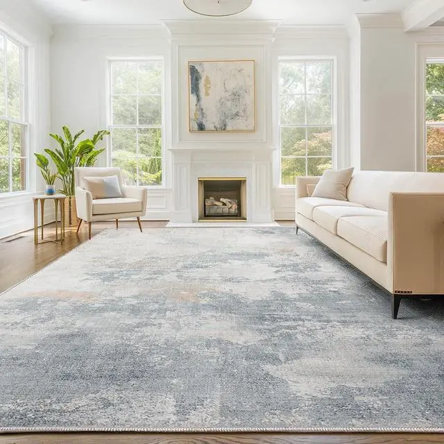 Main image of 9'x12' Area Rugs for Living Room, Machine Washable Abstract Distressed Rugs Indoor Neutral Carpet Rugs for Bedroom Dining Room Office with Non-Slip Backing, Stain Resistant Non-Shed