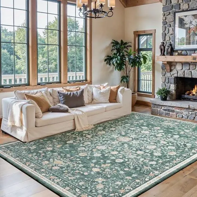 Main image of 8'x10' Boho Area Rugs for Living Room, Machine Washable Floral Area Rug with Non-Slip Backing, Stain Resistant Non-Shed Carpet for Bedroom, Dining Room, Dorm, Office