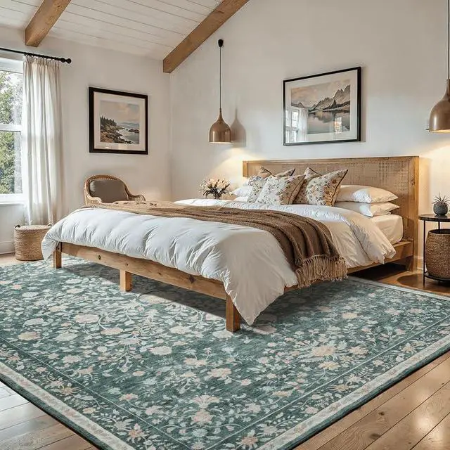 Alt view image 2 of 5 - 8'x10' Boho Area Rugs for Living Room, Machine Washable Floral Area Rug with Non-Slip Backing, Stain Resistant Non-Shed Carpet for Bedroom, Dining Room, Dorm, Office