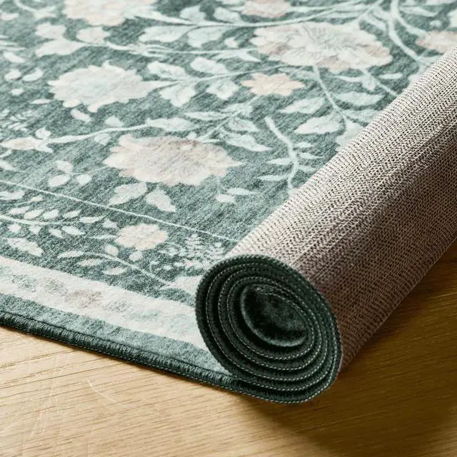 Alt view image 4 of 5 - 8'x10' Boho Area Rugs for Living Room, Machine Washable Floral Area Rug with Non-Slip Backing, Stain Resistant Non-Shed Carpet for Bedroom, Dining Room, Dorm, Office