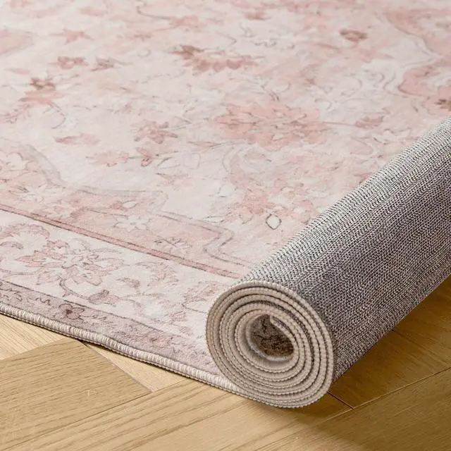 Alt view image 5 of 5 - 8'x10' Machine-Washable Area Rugs for Living Room, Boho Floral Area Rugs with Non-Slip Backing, Stain Resistant Non-Shed Carpet for Bedroom, Dining Room, Dorm, Office