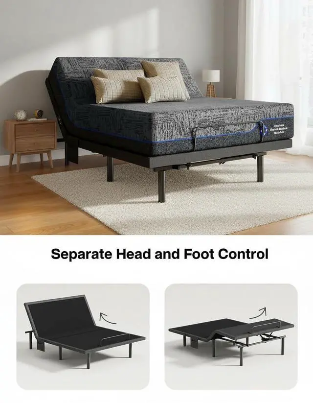 Alt view image 4 of 7 - Twin XL Adjustable Bed Frame with Head & Foot Incline, 4 USB Ports, Under-Bed Night Light, 4 Height Options, Remote Control & Zero Gravity Electric Adjustable Bed Base