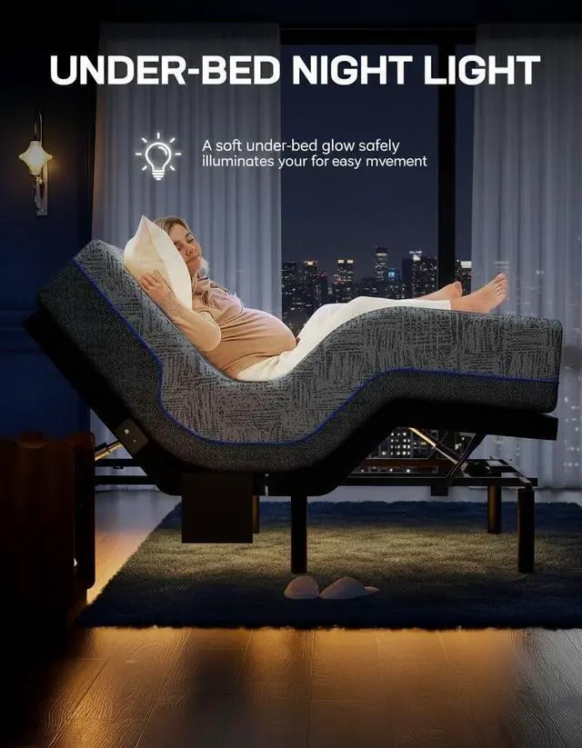 Alt view image 6 of 7 - Twin XL Adjustable Bed Frame with Head & Foot Incline, 4 USB Ports, Under-Bed Night Light, 4 Height Options, Remote Control & Zero Gravity Electric Adjustable Bed Base