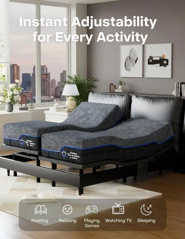 Alt view image 7 of 7 - Twin XL Adjustable Bed Frame with Head & Foot Incline, 4 USB Ports, Under-Bed Night Light, 4 Height Options, Remote Control & Zero Gravity Electric Adjustable Bed Base