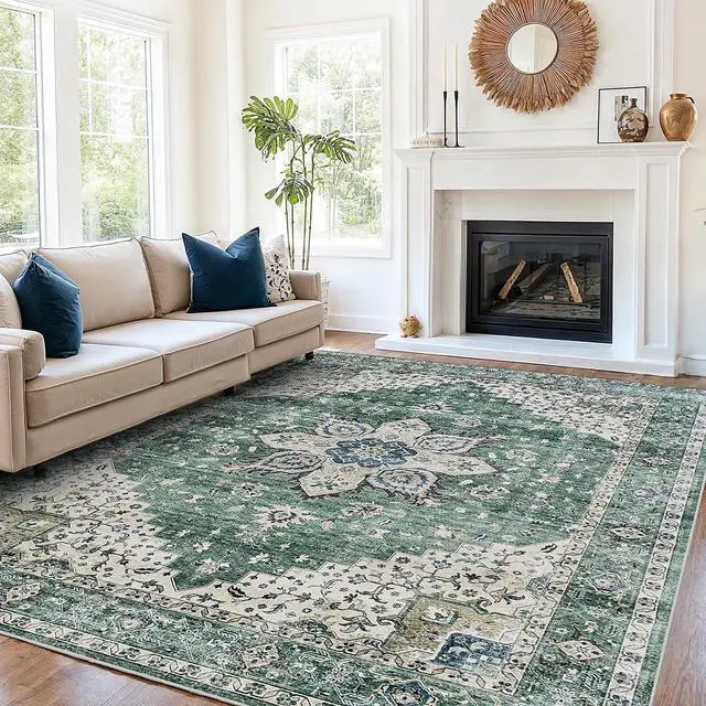 Main image of 8'x10' Area Rugs for Living Room, Machine Washable Rugs Vintage Area Rug for Bedroom Dining Room Dorm Office with Non-Slip Backing, Stain Resistant Non-Shed Carpet