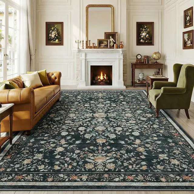 Main image of 8'x10' Boho Area Rugs for Living Room, Machine Washable Floral Area Rug with Non-Slip Backing, Stain Resistant Non-Shed Carpet for Bedroom, Dining Room, Dorm, Office