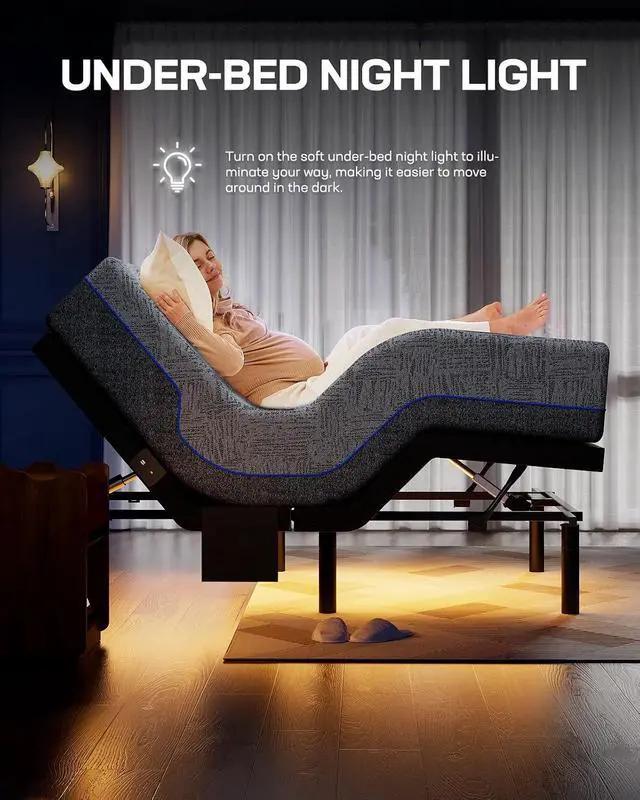 Alt view image 6 of 7 - NS0 Queen Adjustable Bed Base - Smart Dual Motor Bed Frame with Wireless Remote, 3-Min Assembly, Zero Gravity & Anti-Snore Modes, Under Bed Lighting, 4 USB Ports