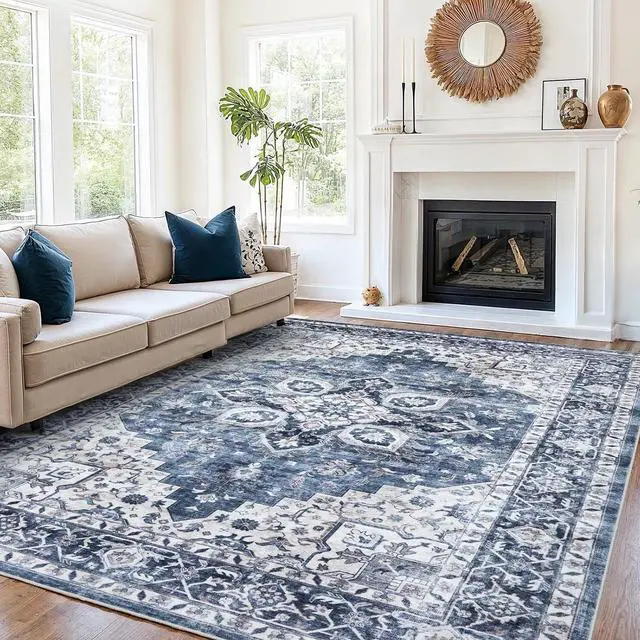 Main image of 8'x10' Area Rugs for Living Room, Machine Washable Rugs Vintage Area Rug for Bedroom Dining Room Dorm Office with Non-Slip Backing, Stain Resistant Non-Shed Carpet