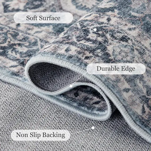 Alt view image 3 of 5 - 8'x10' Area Rugs for Living Room, Machine Washable Rugs Vintage Area Rug for Bedroom Dining Room Dorm Office with Non-Slip Backing, Stain Resistant Non-Shed Carpet