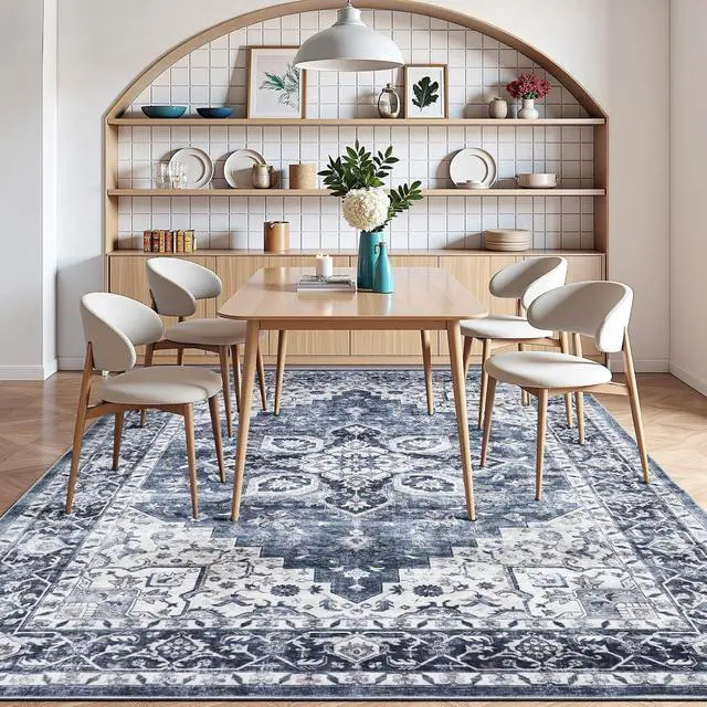 Alt view image 4 of 5 - 8'x10' Area Rugs for Living Room, Machine Washable Rugs Vintage Area Rug for Bedroom Dining Room Dorm Office with Non-Slip Backing, Stain Resistant Non-Shed Carpet