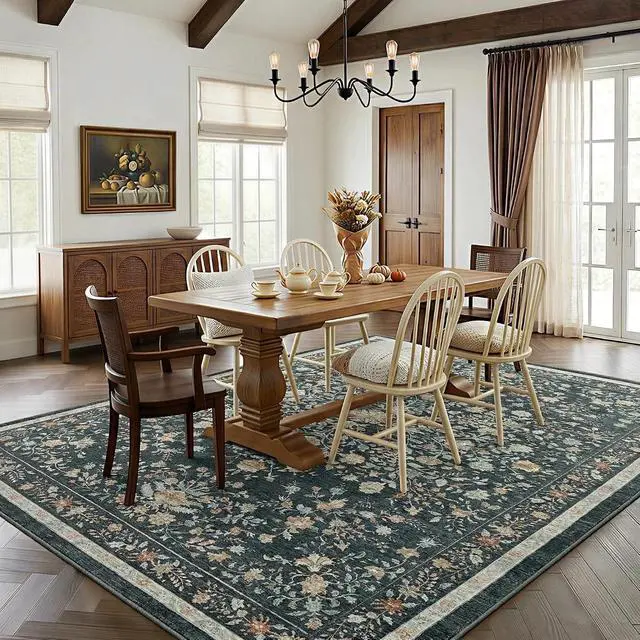Alt view image 7 of 7 - 8'x10' Boho Area Rugs for Living Room, Machine Washable Floral Area Rug with Non-Slip Backing, Stain Resistant Non-Shed Carpet for Bedroom, Dining Room, Dorm, Office