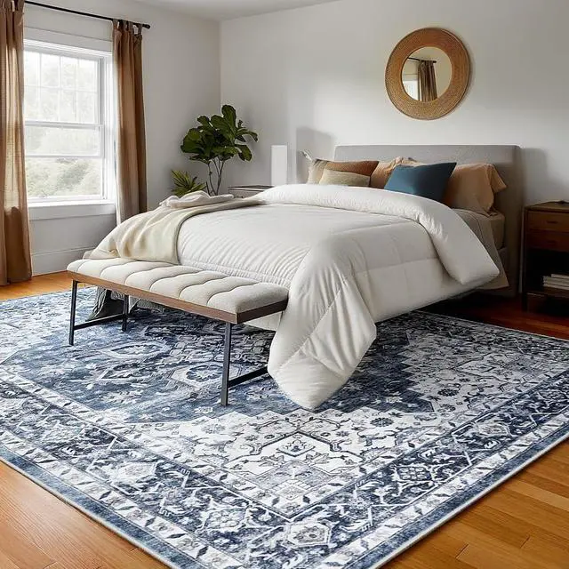 Alt view image 5 of 5 - 8'x10' Area Rugs for Living Room, Machine Washable Rugs Vintage Area Rug for Bedroom Dining Room Dorm Office with Non-Slip Backing, Stain Resistant Non-Shed Carpet