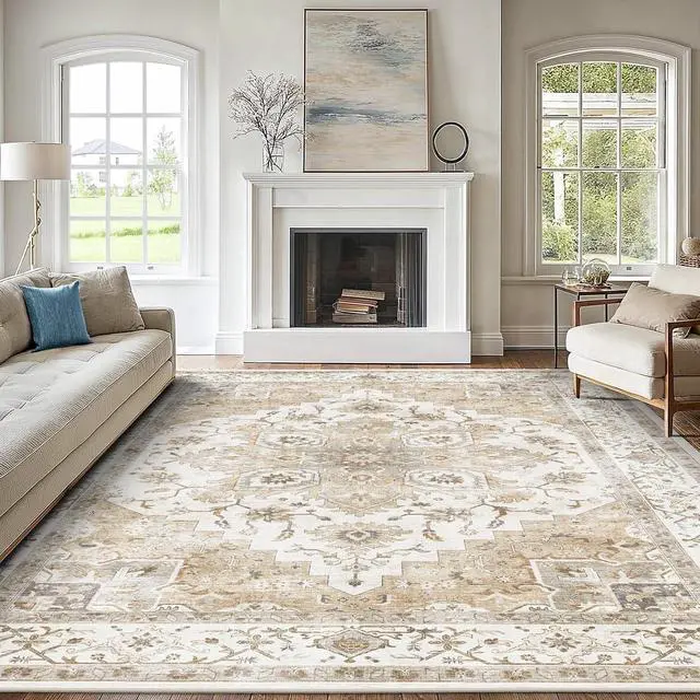 Alt view image 5 of 5 - 8'x10' Area Rugs for Living Room, Machine Washable Rugs Vintage Area Rug for Bedroom Dining Room Dorm Office with Non-Slip Backing, Stain Resistant Non-Shed Carpet