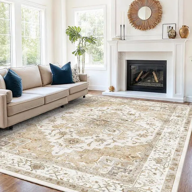 Alt view image 3 of 5 - 8'x10' Area Rugs for Living Room, Machine Washable Rugs Vintage Area Rug for Bedroom Dining Room Dorm Office with Non-Slip Backing, Stain Resistant Non-Shed Carpet