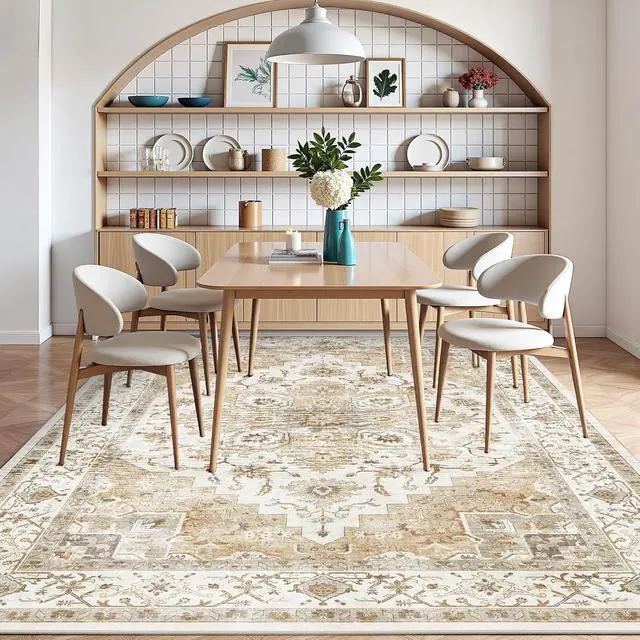 Alt view image 2 of 5 - 9'x12' Area Rugs for Living Room, Machine Washable Rugs Vintage Area Rug for Bedroom Dining Room Dorm Office with Non-Slip Backing, Stain Resistant Non-Shed Carpet