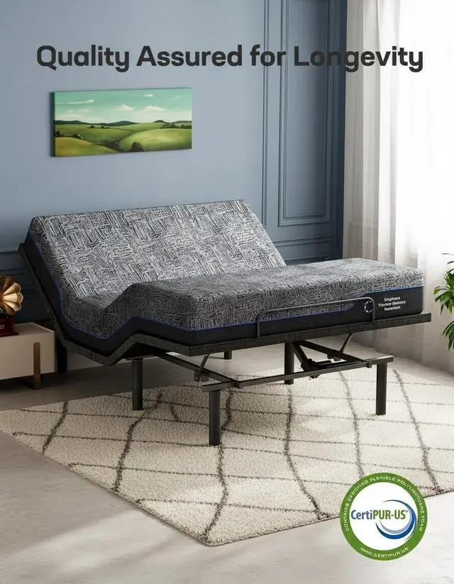Alt view image 3 of 7 - Queen Adjustable Bed Frame with Head & Foot Incline, Wireless Remote, 4 USB Ports & LED Night Light, Electric Adjustable Bed Base with 4 Height Options