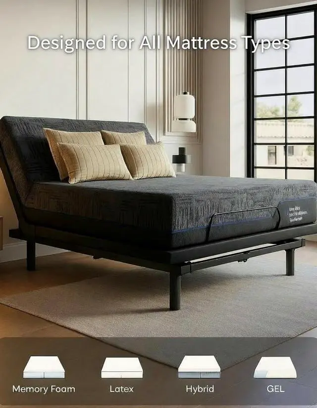 Alt view image 5 of 7 - Queen Adjustable Bed Frame with Head & Foot Incline, Wireless Remote, 4 USB Ports & LED Night Light, Electric Adjustable Bed Base with 4 Height Options