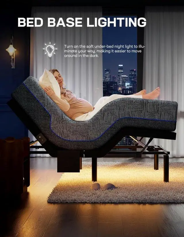 Alt view image 6 of 7 - Queen Adjustable Bed Frame with Head & Foot Incline, Wireless Remote, 4 USB Ports & LED Night Light, Electric Adjustable Bed Base with 4 Height Options