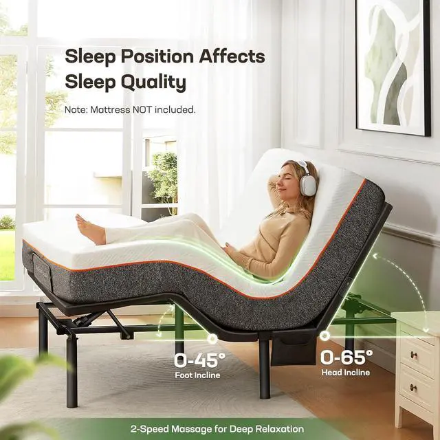 Alt view image 4 of 7 - Full Adjustable Bed Base with Massage, 4 Ports USB A&C Bed Frame with Under-Bed Nightlight, 3 Minutes Fast Assembly, Wireless Control Adjustable Bed with 4 Height Options