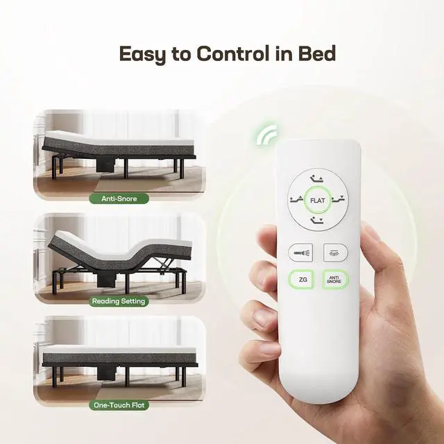 Alt view image 6 of 7 - Split King Adjustable Bed Base with Wireless Remote, Dual Motor Smart Frame with Zero Gravity & Anti-Snore, 4 USB Ports & Under Bed Lighting, Quick 3-Min Setup