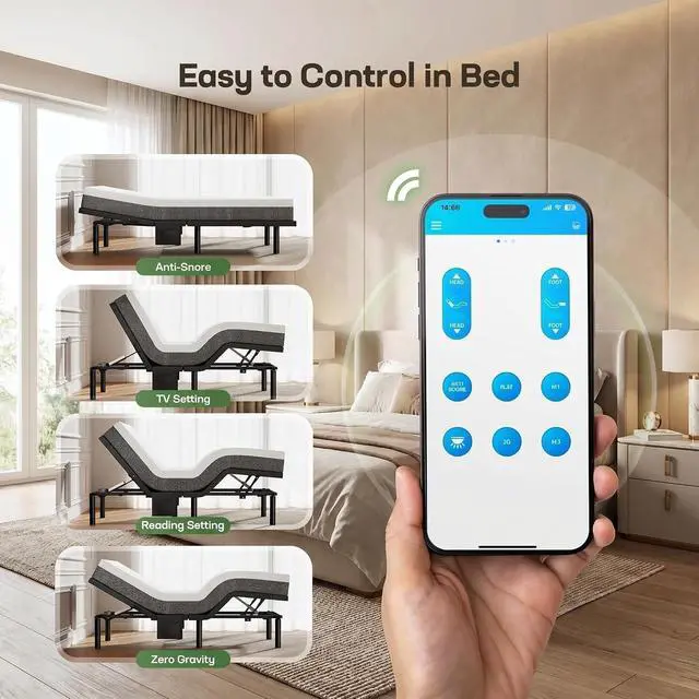 Alt view image 3 of 7 - MS01-2 Twin XL Adjustable Bed Base Massage, App Control & Under-Bed Nightlight, 4-Height Adjustable Frame, 3-Minute Tool-Free Assembly, Wireless Control