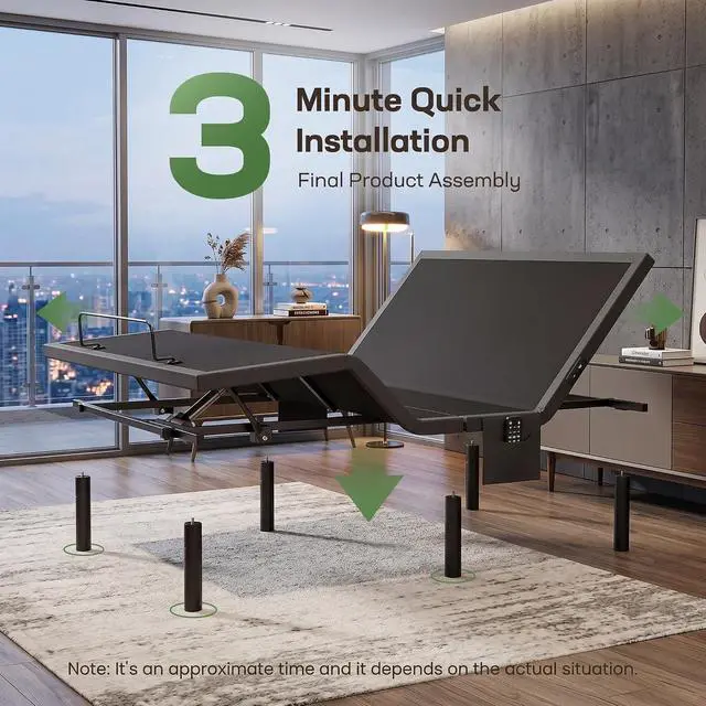 Alt view image 2 of 7 - MS01-2 Twin XL Adjustable Bed Base Massage, App Control & Under-Bed Nightlight, 4-Height Adjustable Frame, 3-Minute Tool-Free Assembly, Wireless Control